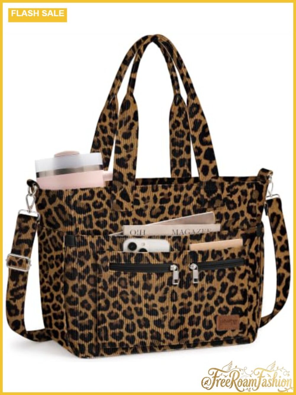 Large Corduroy Tote Bag Multi-Pocket Crossbody Laptop Bag